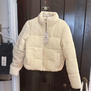 Zara Cream Knit Puffer Jacket